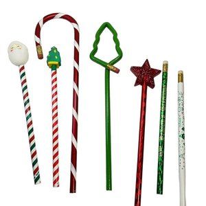 Wood Pencils Candy Cane Tree Star Holiday Unused Vintage Christmas Shaped Lot 7